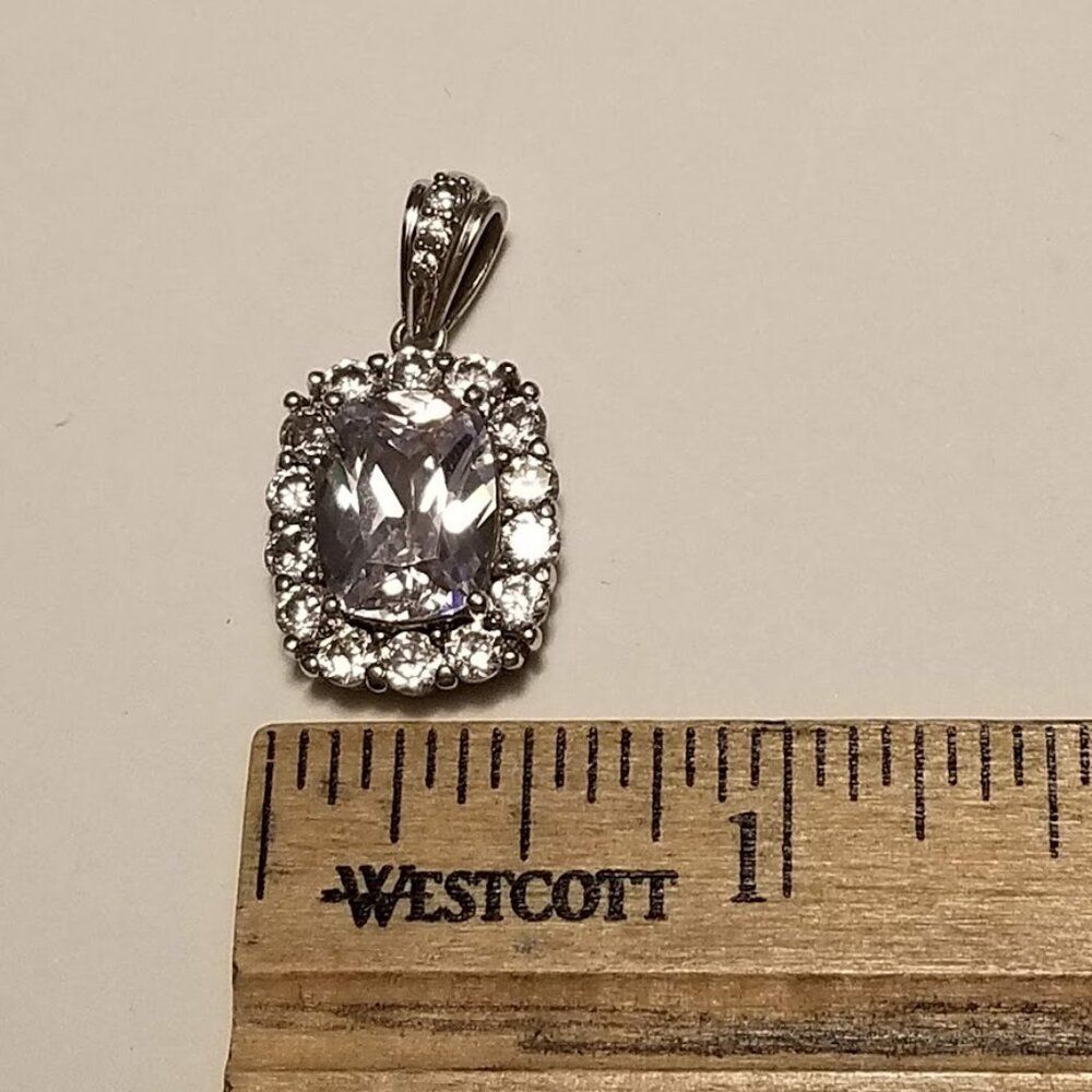 Silver 925 Cz Pendant, Signed, Rectangular Cut, E… - image 4